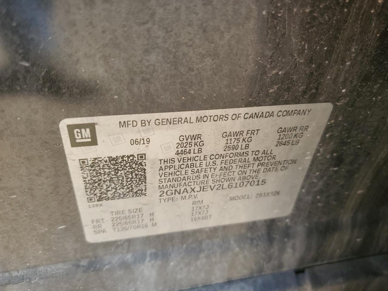 2GNAXJEV2L6107015 2020 Chevrolet Equinox Lt