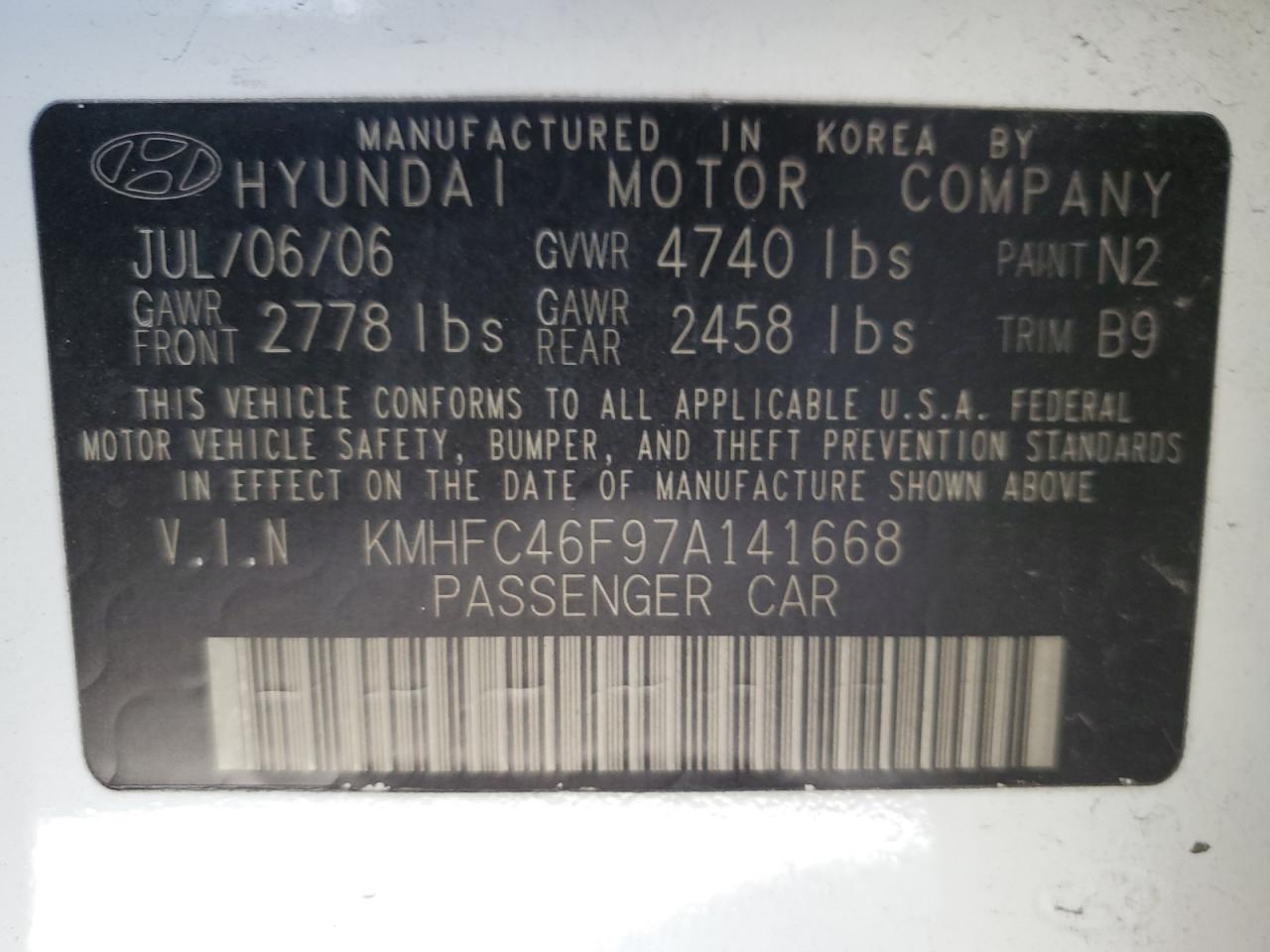 KMHFC46F97A141668 2007 Hyundai Azera Se