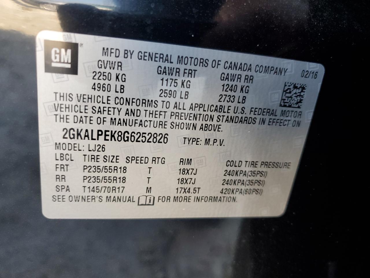 2GKALPEK8G6252826 2016 GMC Terrain Slt