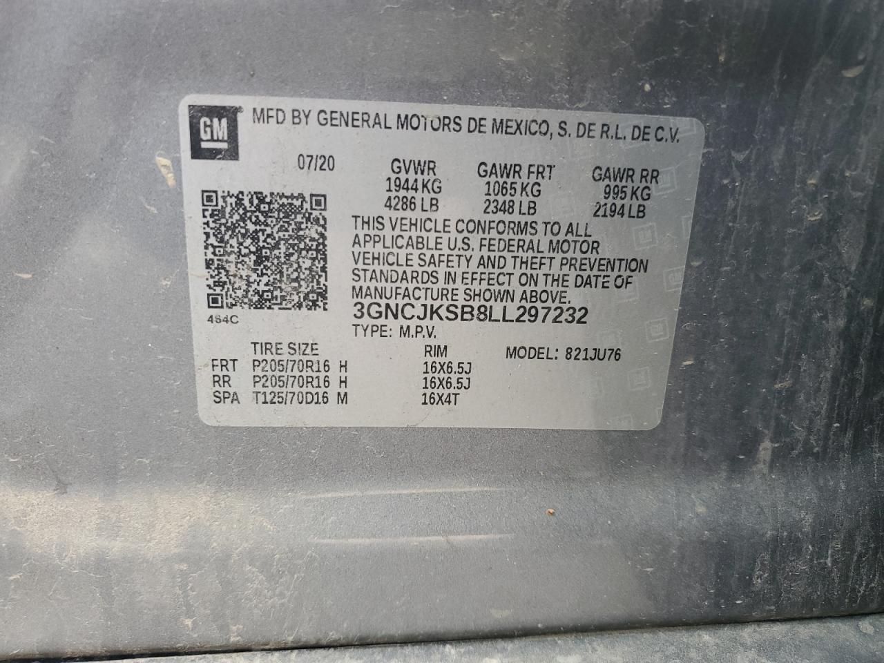 3GNCJKSB8LL297232 2020 Chevrolet Trax Ls