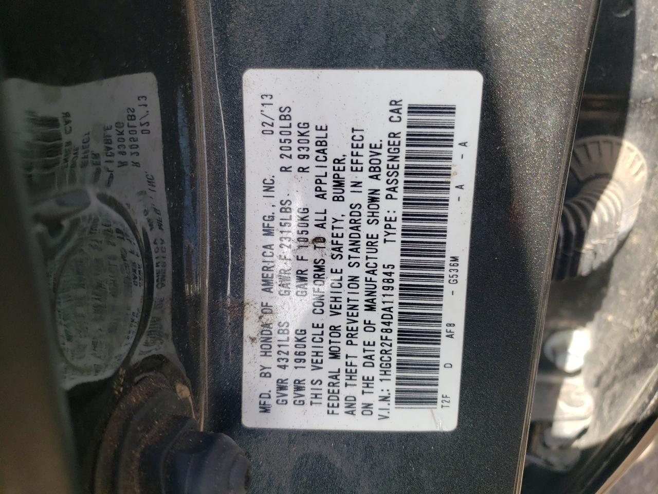 1HGCR2F84DA119845 2013 Honda Accord Exl