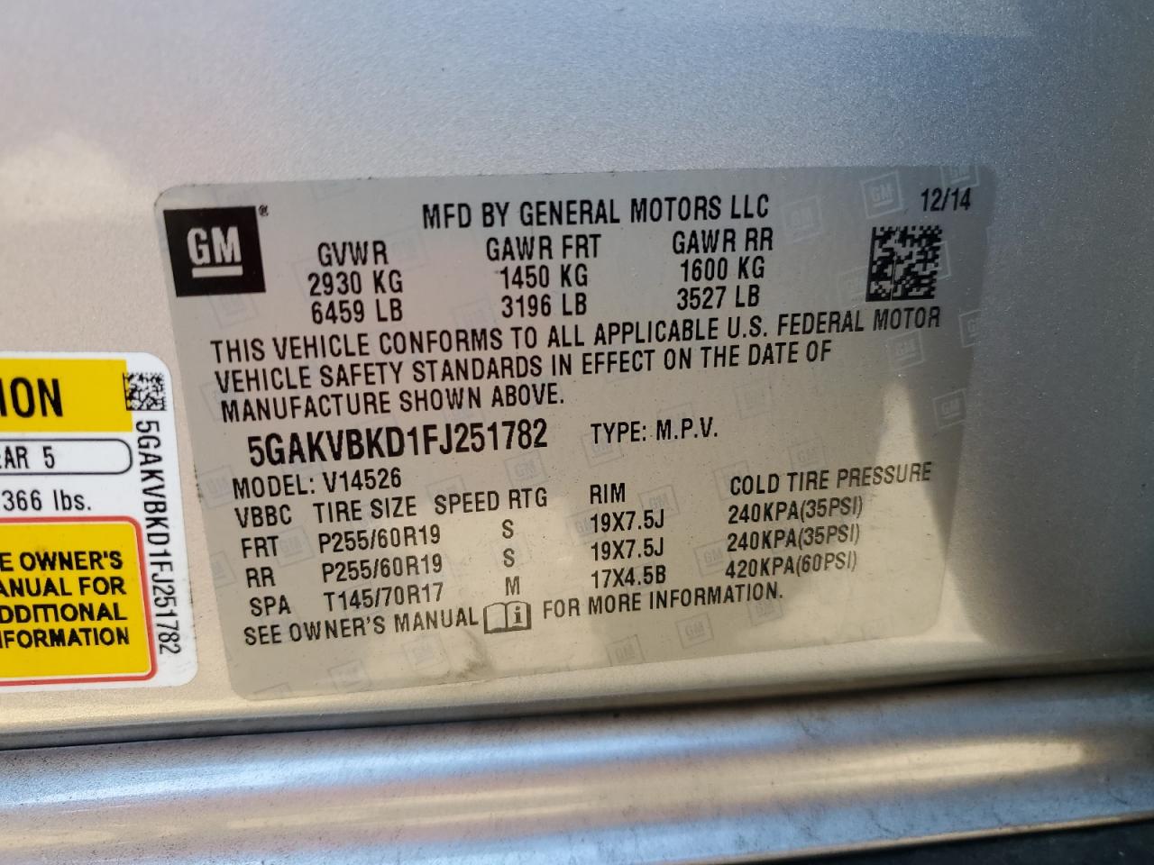 5GAKVBKD1FJ251782 2015 Buick Enclave