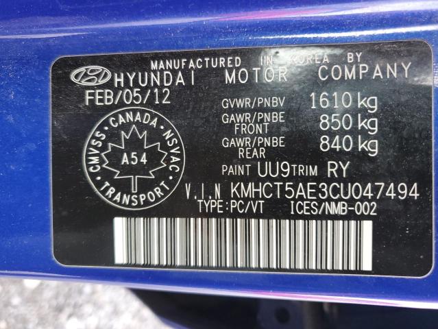 2012 Hyundai Accent Gls VIN: KMHCT5AE3CU047494 Lot: 52906724