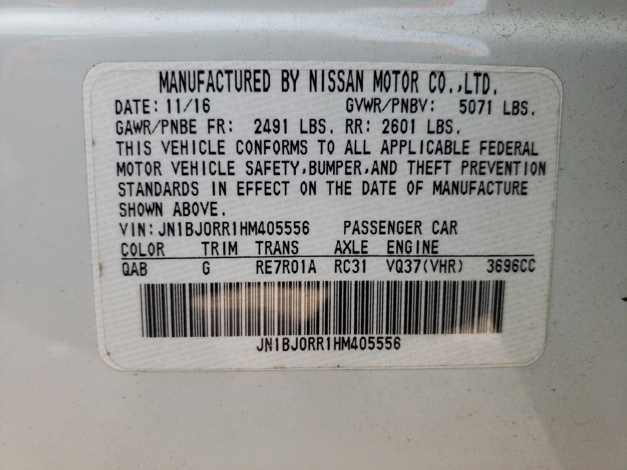 JN1BJ0RR1HM405556 2017 Infiniti Qx50