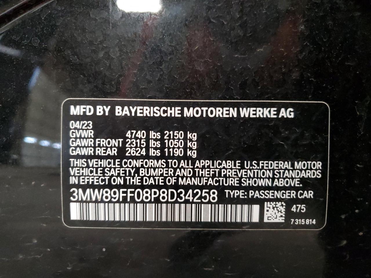 3MW89FF08P8D34258 2023 BMW 330Xi