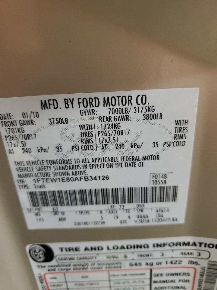 1FTEW1E80AFB34126 2010 Ford F150 Supercrew