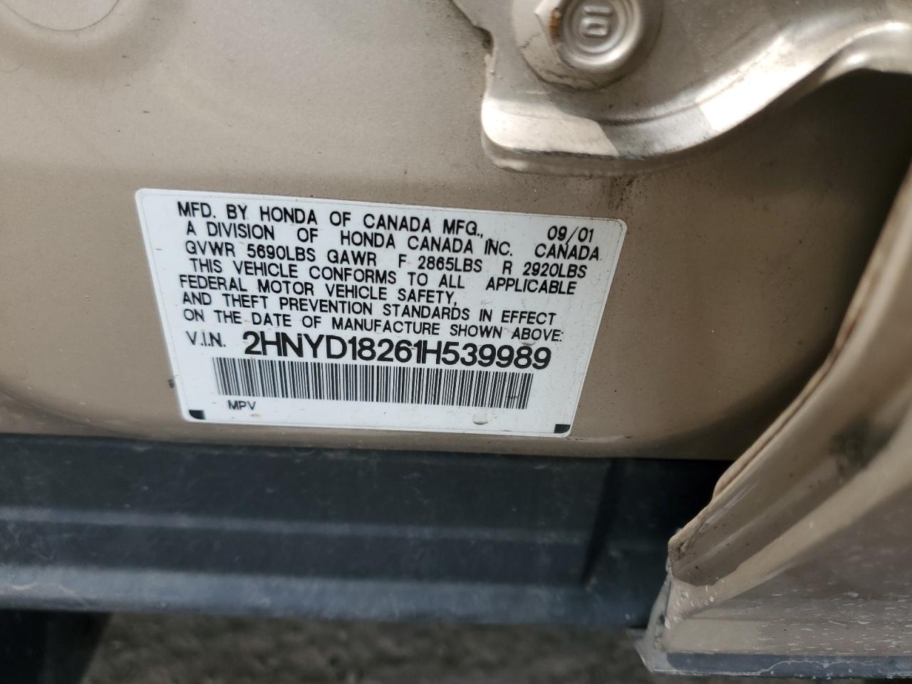 2HNYD18261H539989 2001 Acura Mdx