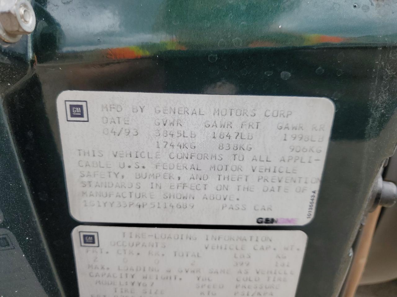 1G1YY33P4P5114689 1993 Chevrolet Corvette