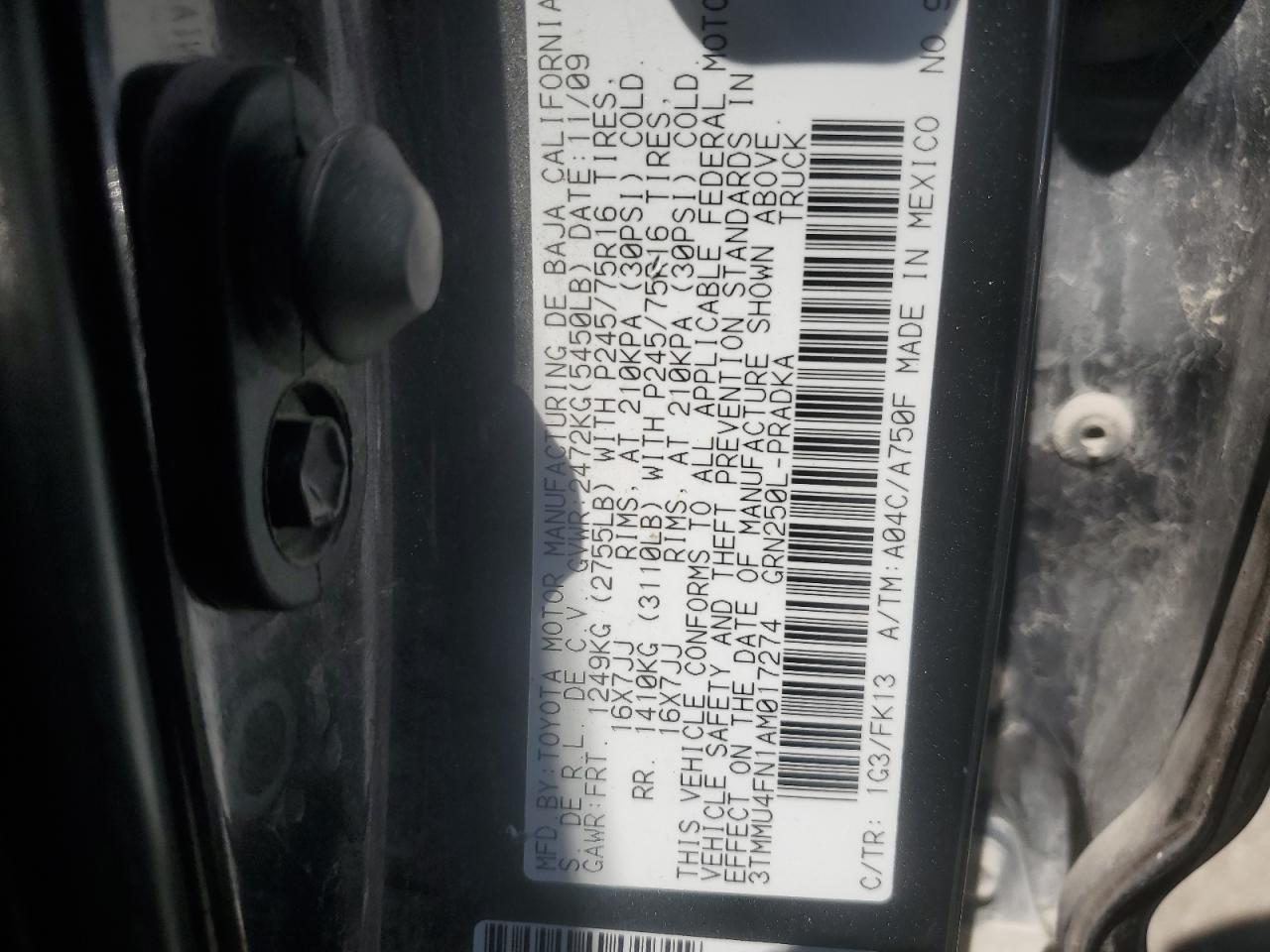 3TMMU4FN1AM017274 2010 Toyota Tacoma Double Cab Long Bed