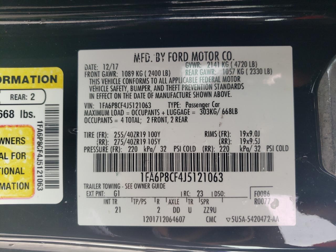 1FA6P8CF4J5121063 2018 Ford Mustang Gt