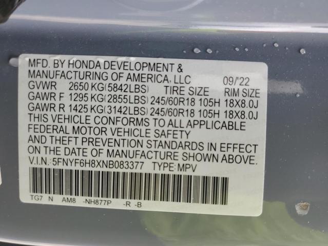 2022 HONDA PILOT TRAI 5FNYF6H8XNB083377
