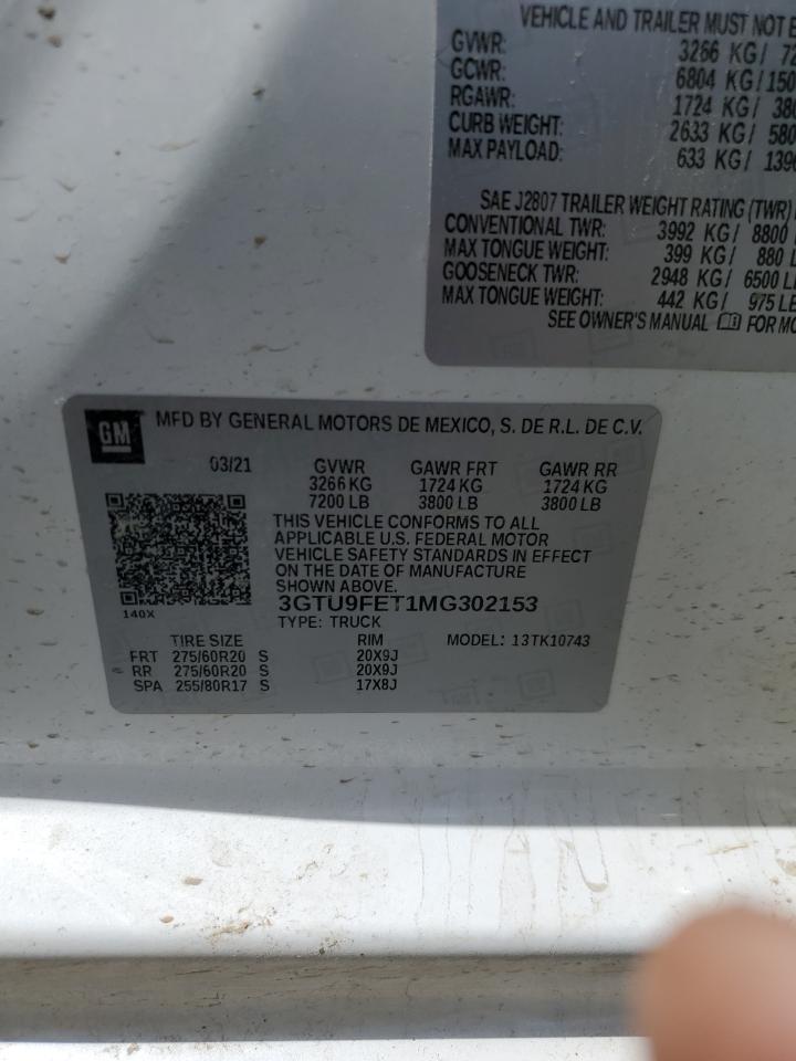 3GTU9FET1MG302153 2021 GMC Sierra K1500 Denali
