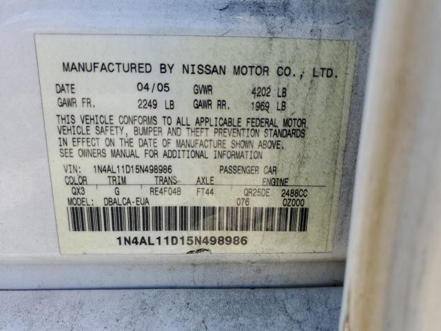 2005 Nissan Altima S VIN: 1N4AL11D15N498986 Lot: 55198654