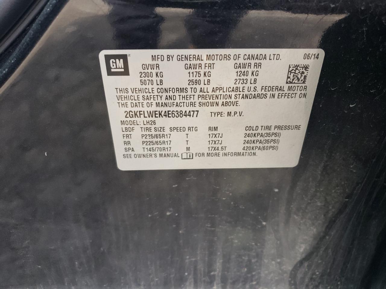 2GKFLWEK4E6384477 2014 GMC Terrain Sle