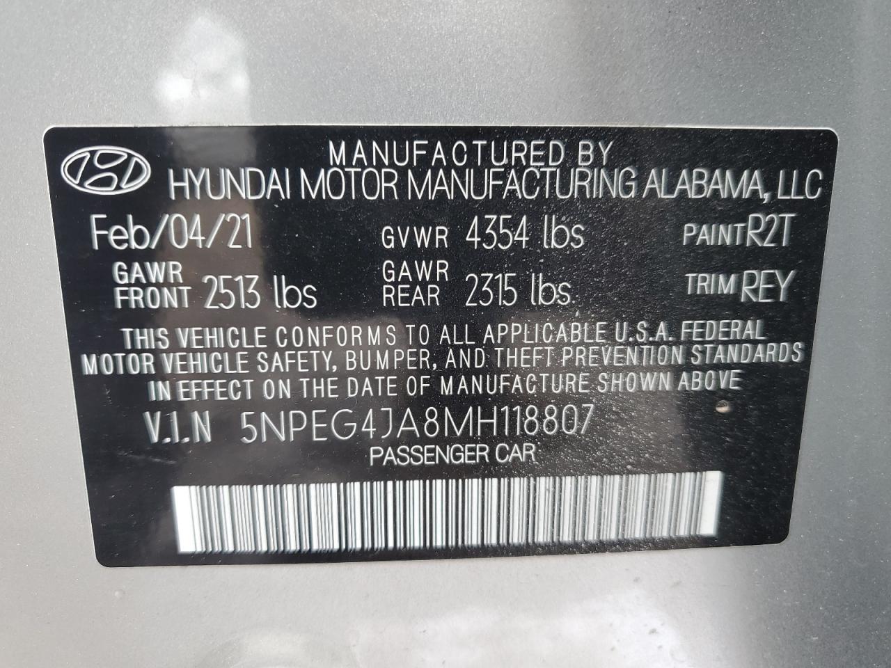 5NPEG4JA8MH118807 2021 Hyundai Sonata Se