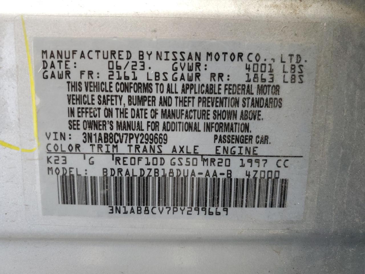 3N1AB8CV7PY299669 2023 Nissan Sentra Sv