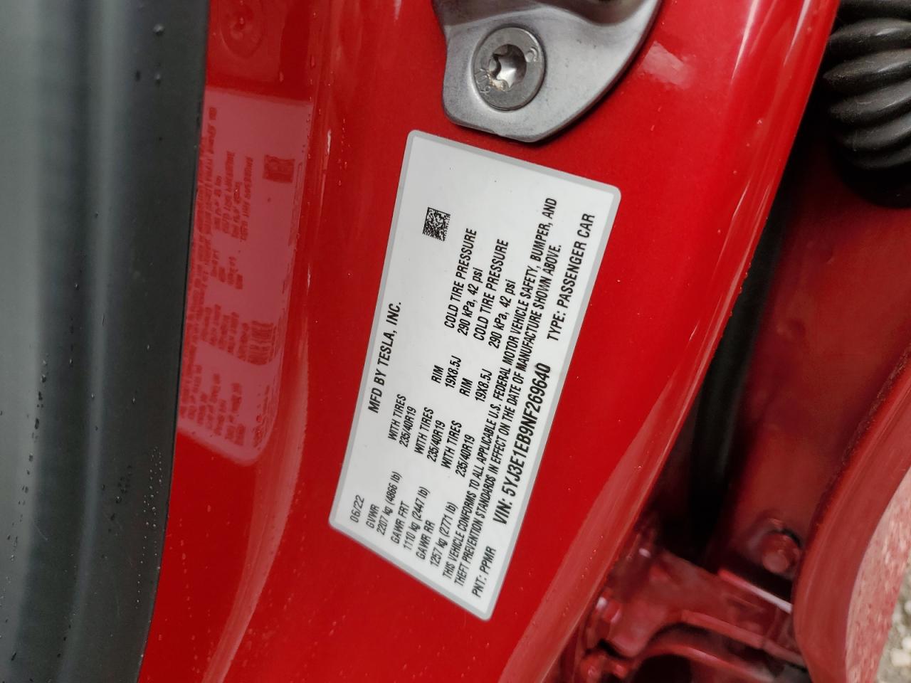 5YJ3E1EB9NF269640 2022 Tesla Model 3