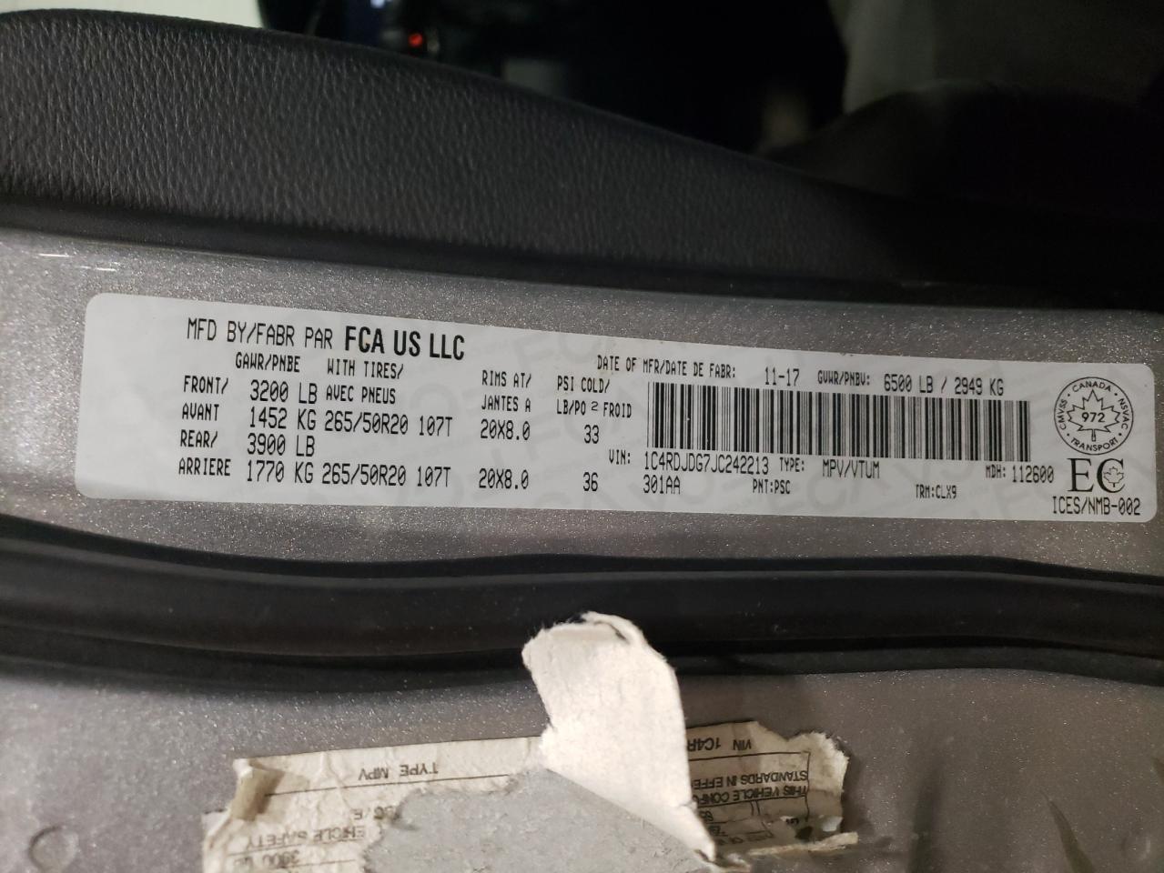 1C4RDJDG7JC242213 2018 Dodge Durango Gt