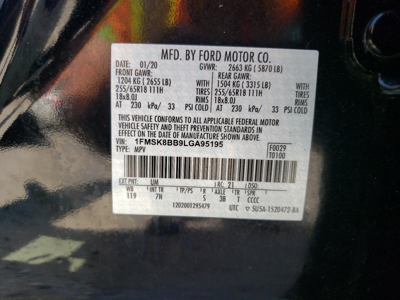 1FMSK8BB9LGA95195 2020 Ford Explorer