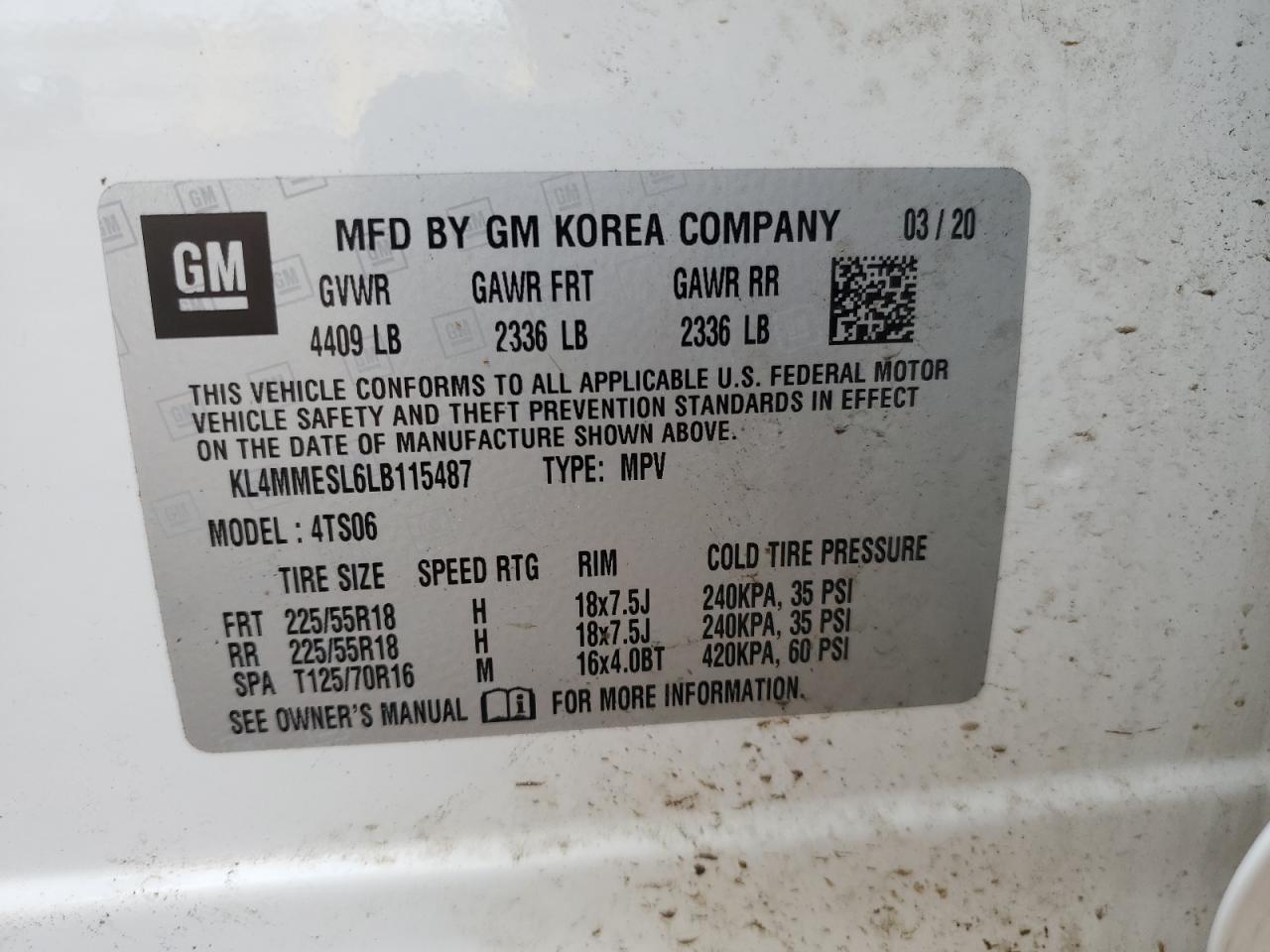 KL4MMESL6LB115487 2020 Buick Encore Gx Select