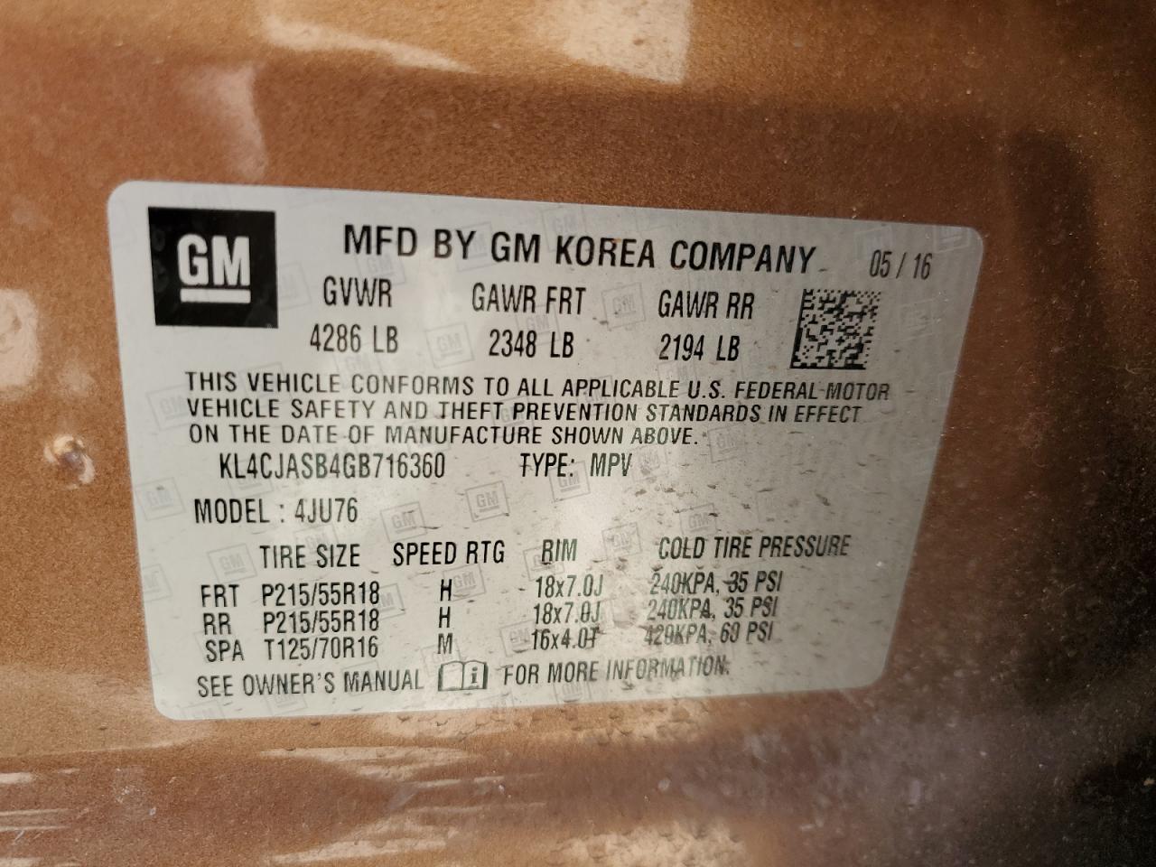 KL4CJASB4GB716360 2016 Buick Encore