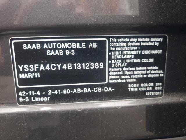 2011 Saab 9-3 2.0T VIN: YS3FA4CY4B1312389 Lot: 54541074