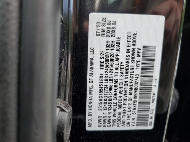 2021 Honda Pilot Touring VIN: 5FNYF5H99MB002743 Lot: 55846234