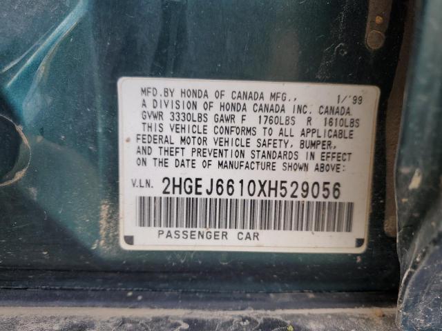 1999 Honda Civic Base VIN: 2HGEJ6610XH529056 Lot: 55539294