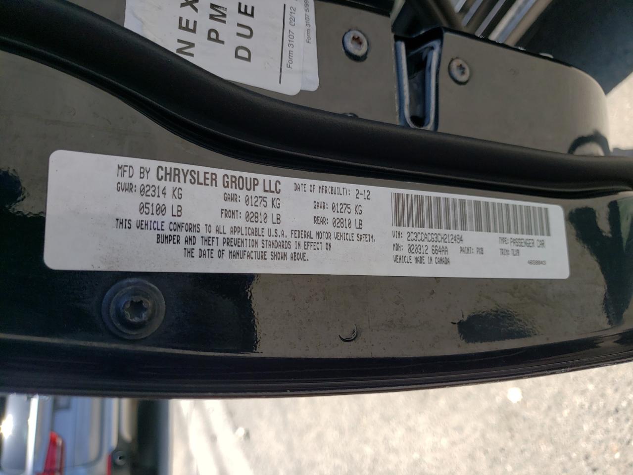 2C3CCACG3CH212494 2012 Chrysler 300 Limited