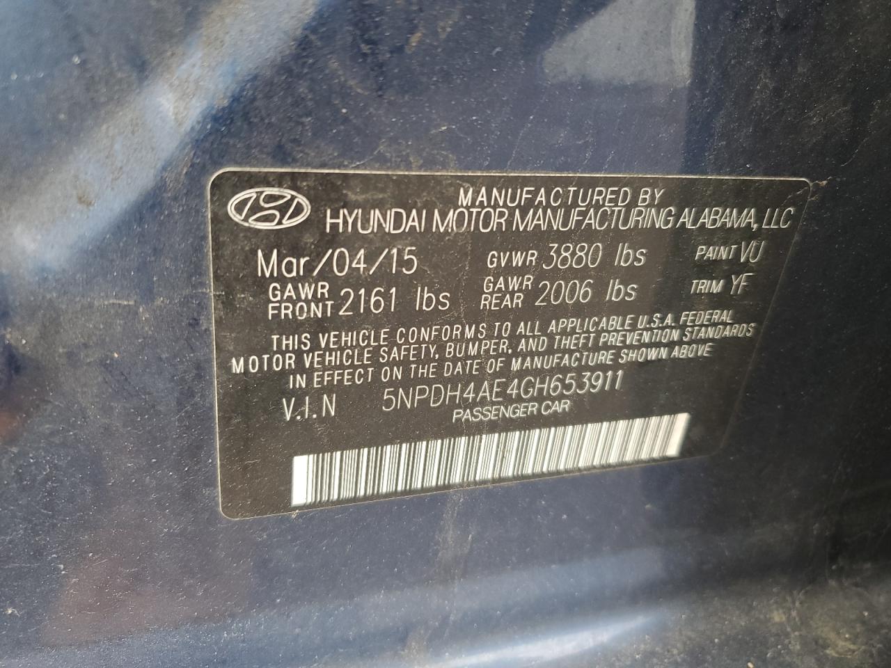 5NPDH4AE4GH653911 2016 Hyundai Elantra Se