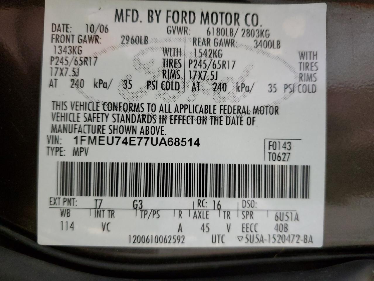 1FMEU74E77UA68514 2007 Ford Explorer Eddie Bauer