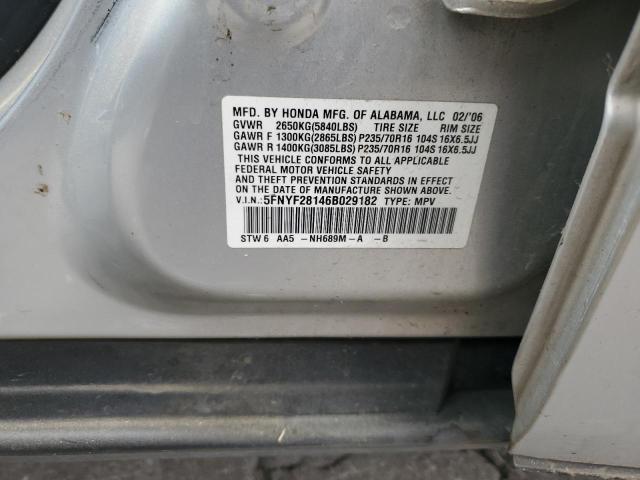 2006 Honda Pilot Lx VIN: 5FNYF28146B029182 Lot: 57139404