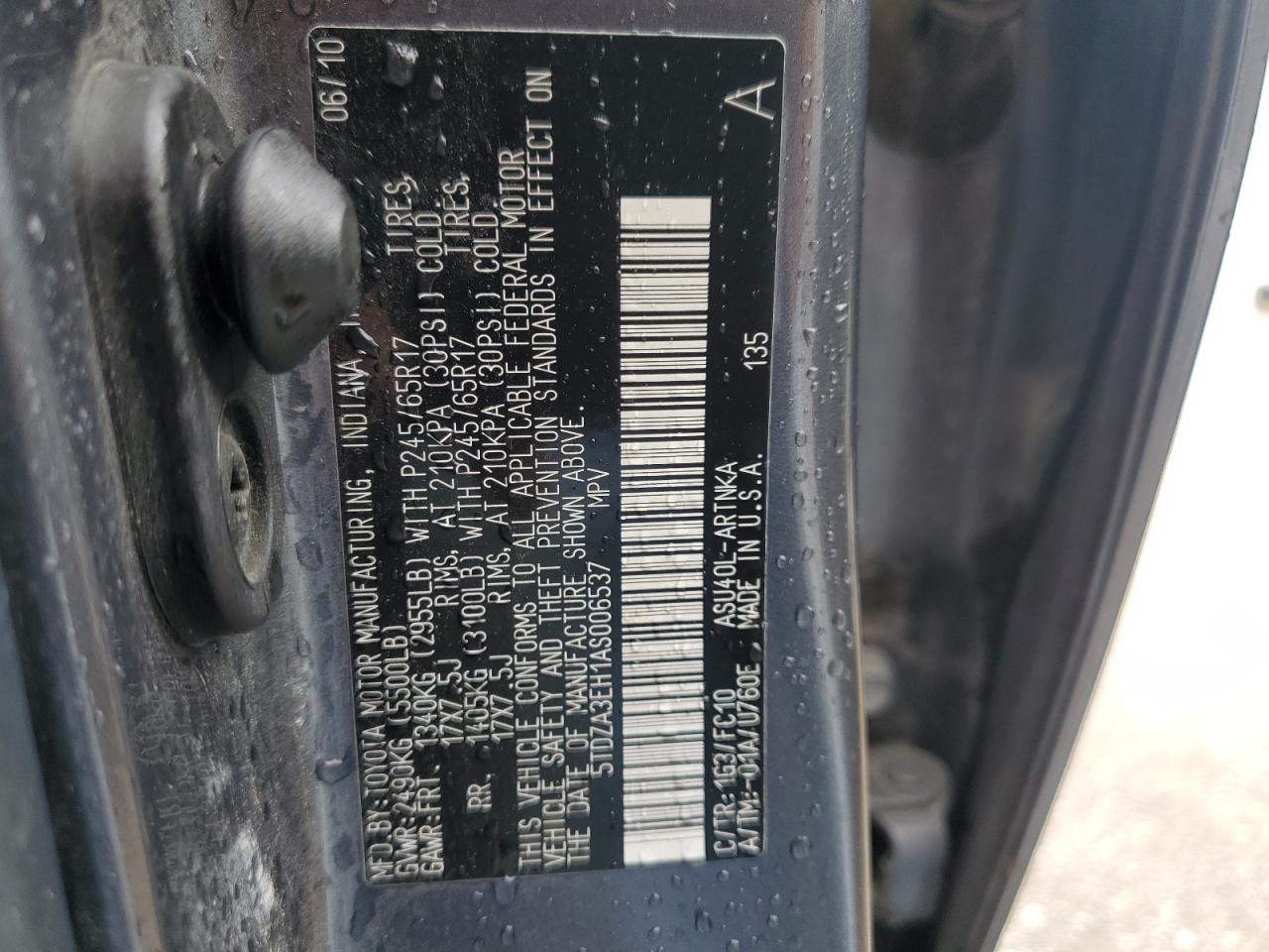 5TDZA3EH1AS006537 2010 Toyota Highlander