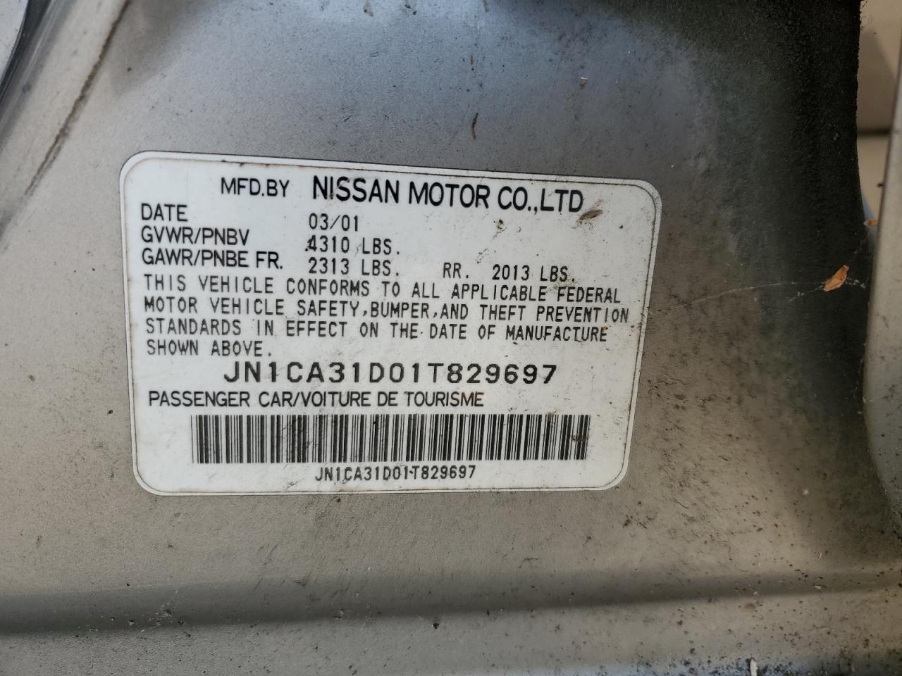 JN1CA31D01T829697 2001 Nissan Maxima Gxe