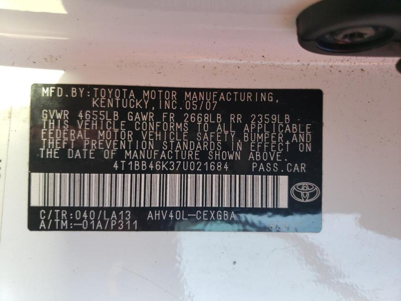 4T1BB46K37U021684 2007 Toyota Camry Hybrid