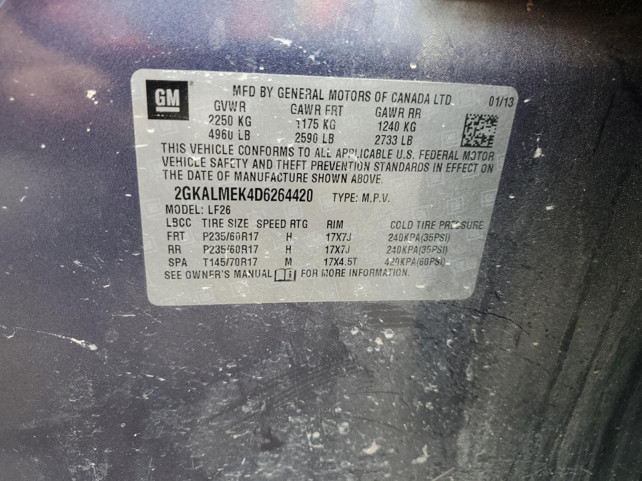 2GKALMEK4D6264420 2013 GMC Terrain Sle