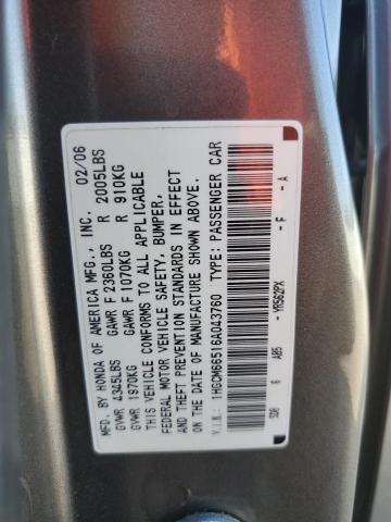 2006 Honda Accord Ex VIN: 1HGCM66516A043760 Lot: 56223844