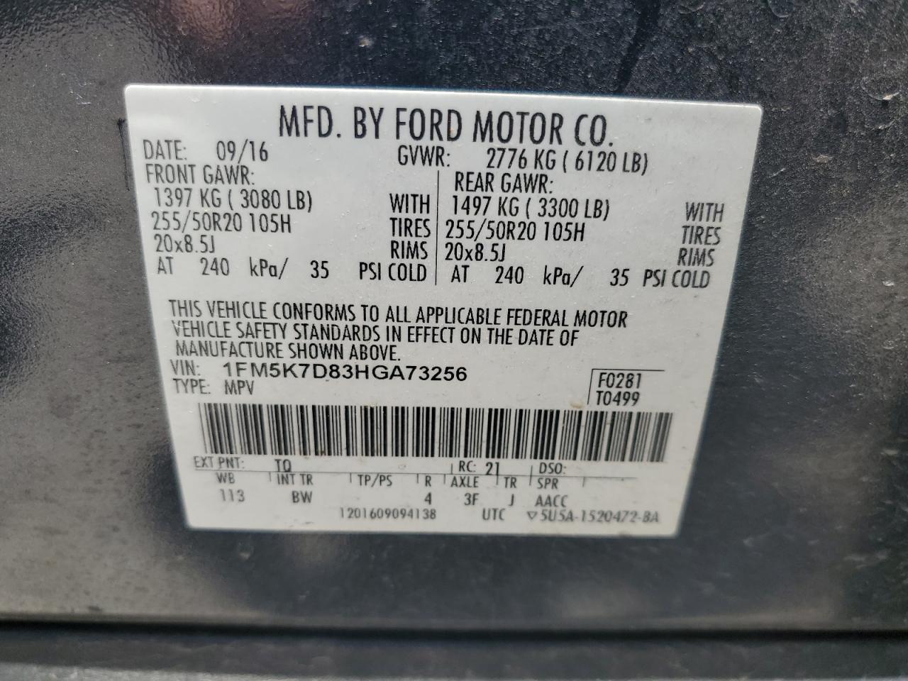 1FM5K7D83HGA73256 2017 Ford Explorer Xlt