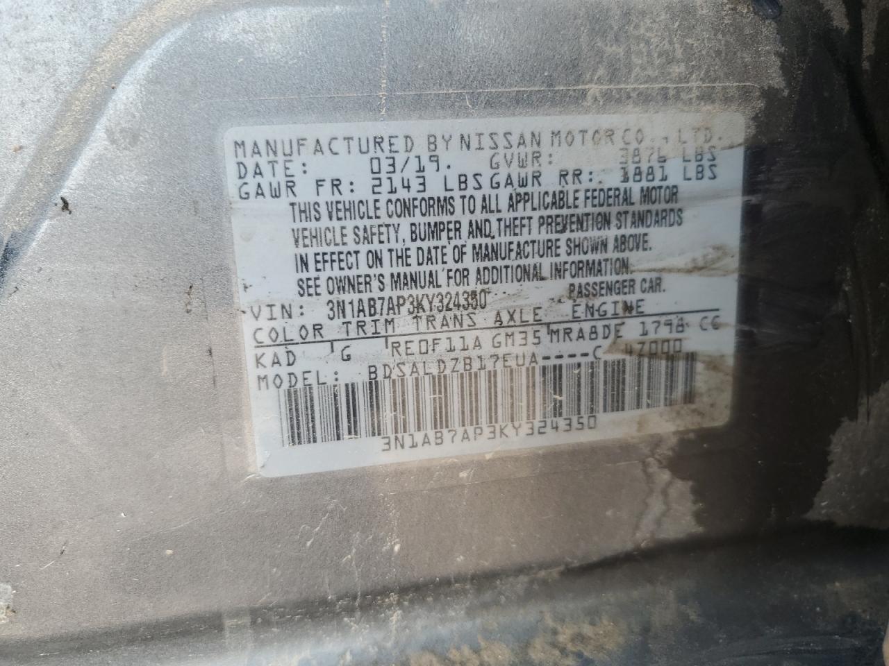 3N1AB7AP3KY324350 2019 Nissan Sentra S