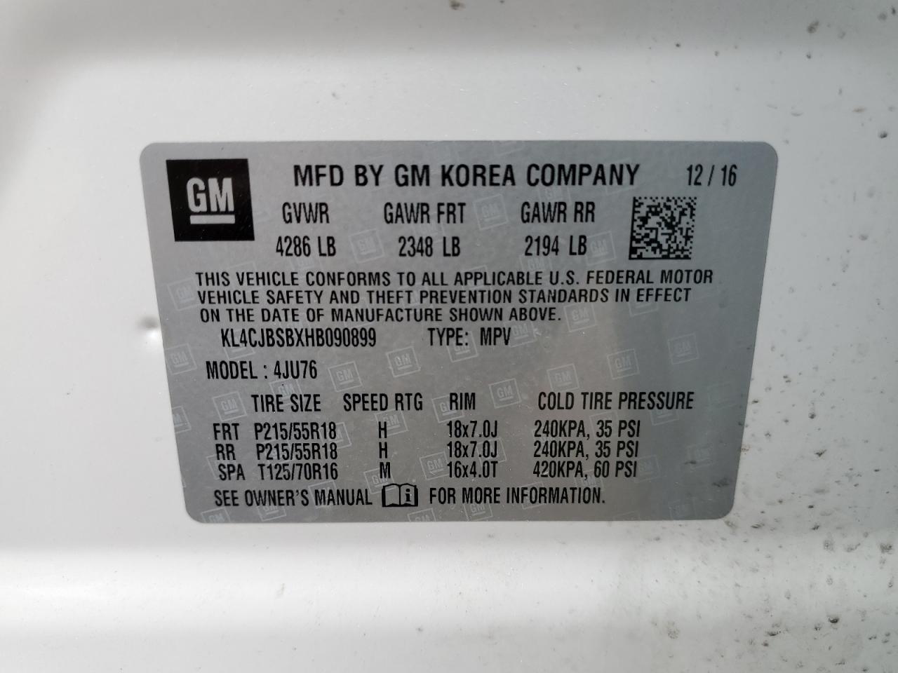 KL4CJBSBXHB090899 2017 Buick Encore Preferred Ii