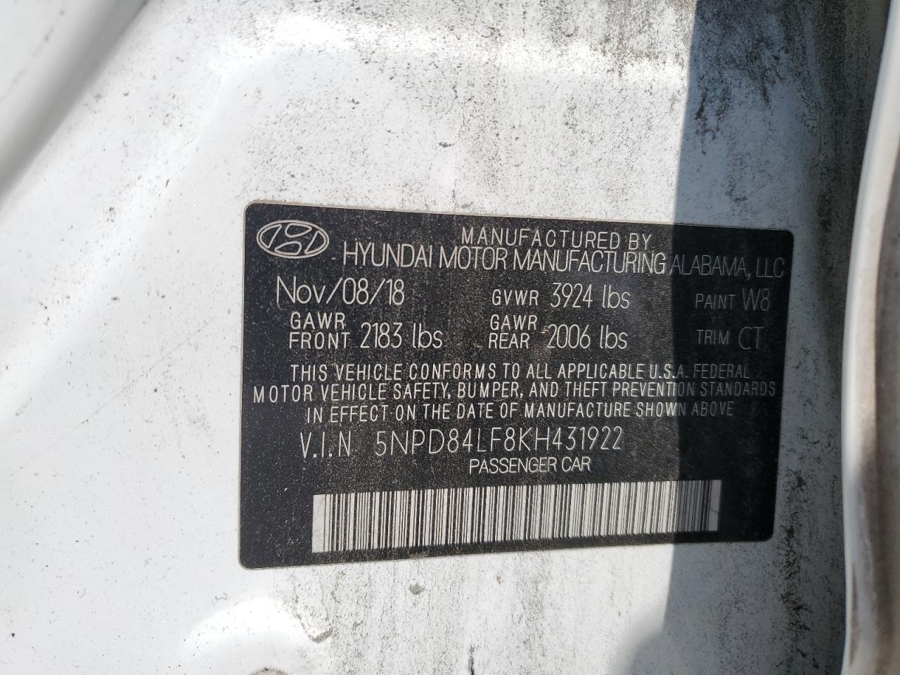 5NPD84LF8KH431922 2019 Hyundai Elantra Sel