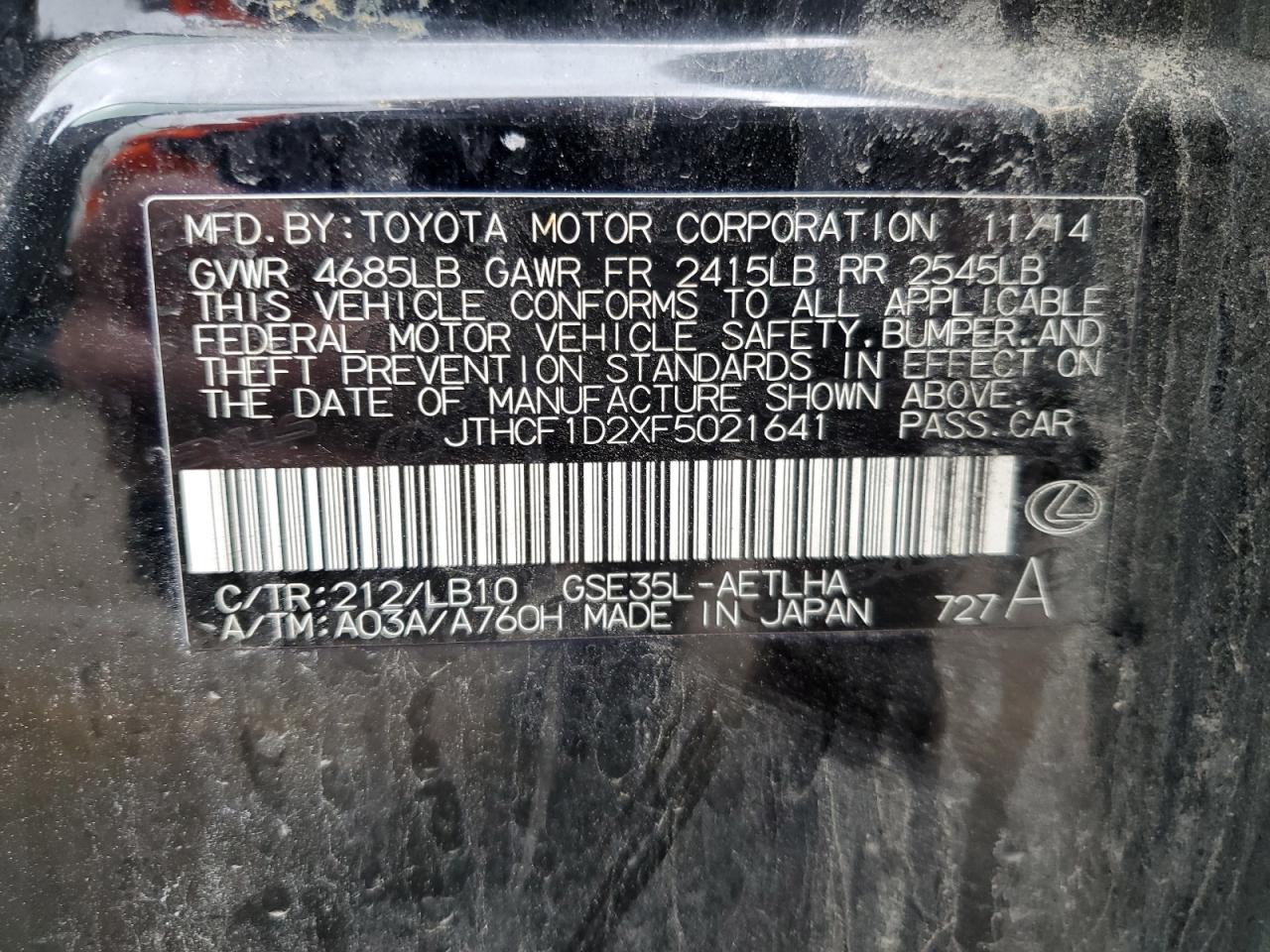 JTHCF1D2XF5021641 2015 Lexus Is 250