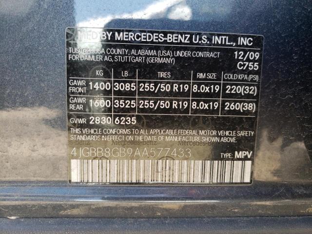 2010 Mercedes-Benz Ml 350 4Matic VIN: 4JGBB8GB9AA577433 Lot: 54551484