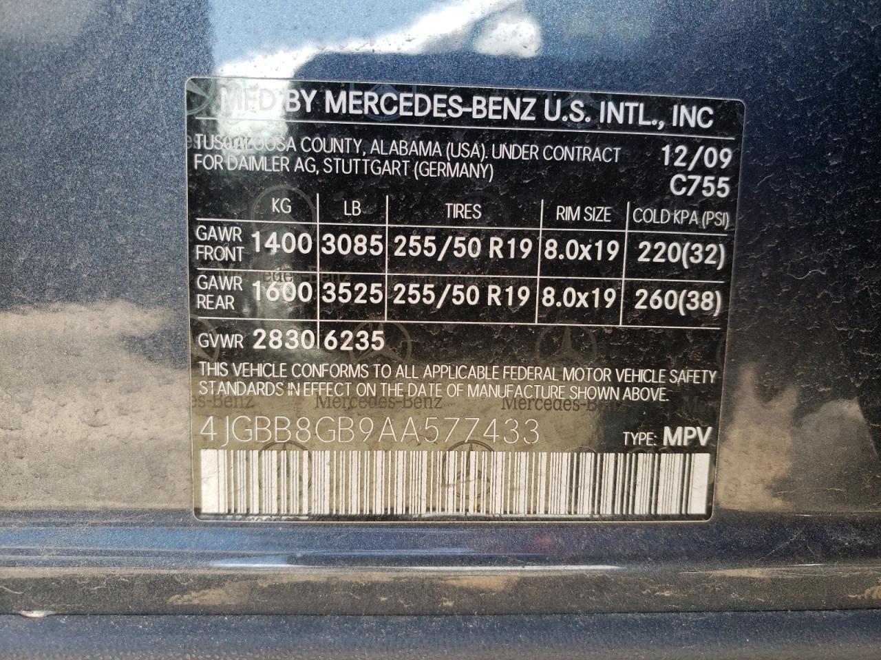 4JGBB8GB9AA577433 2010 Mercedes-Benz Ml 350 4Matic