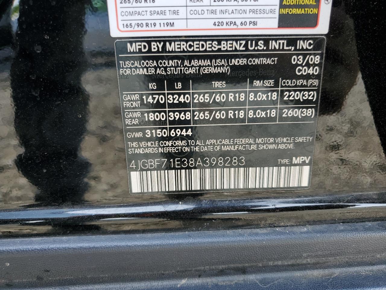 4JGBF71E38A398283 2008 Mercedes-Benz Gl 450 4Matic