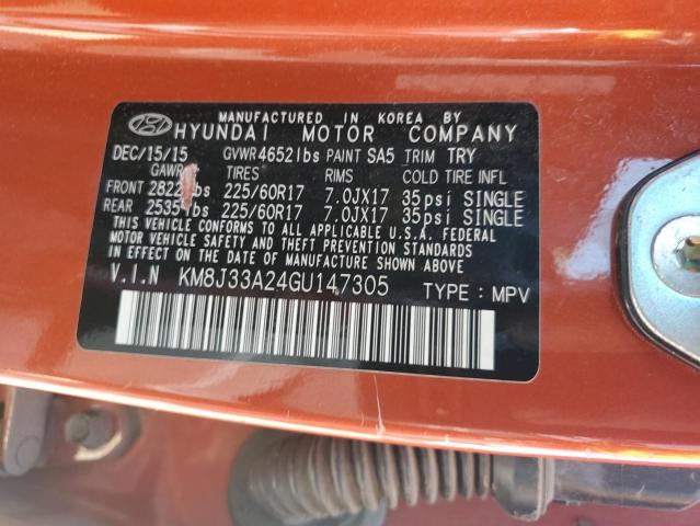 2016 Hyundai Tucson Limited VIN: KM8J33A24GU147305 Lot: 54701794