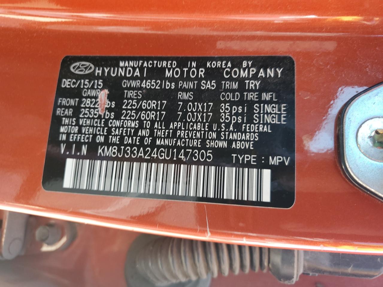 KM8J33A24GU147305 2016 Hyundai Tucson Limited