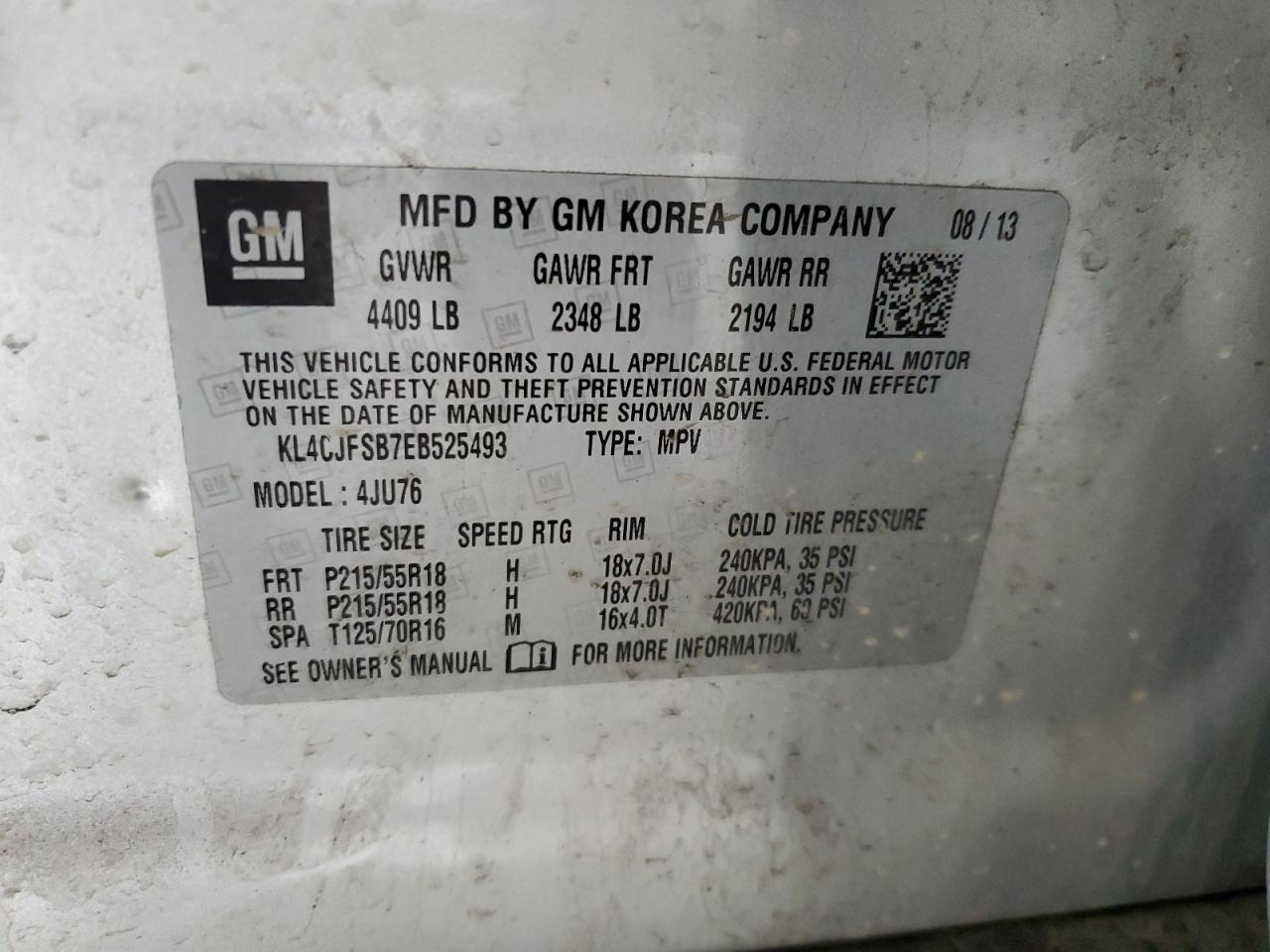 KL4CJFSB7EB525493 2014 Buick Encore Convenience