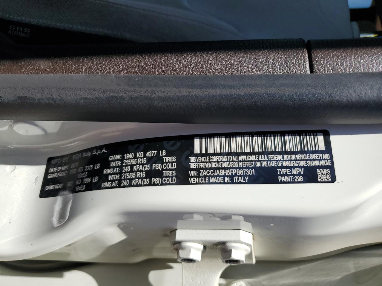 ZACCJABH6FPB87301 2015 Jeep Renegade Latitude