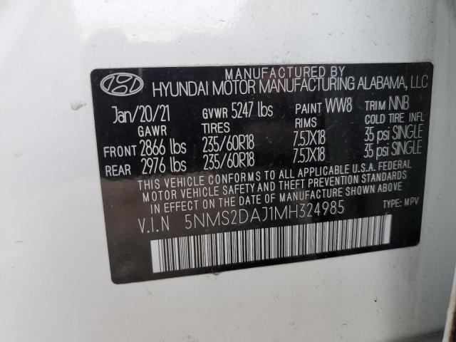 2021 Hyundai Santa Fe Sel VIN: 5NMS2DAJ1MH324985 Lot: 53215934